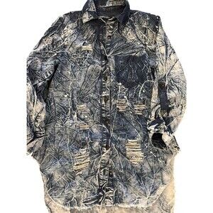 Thrill Jeans Womens Button Down Thrashed Distressed Denim Shirt Jacket XL